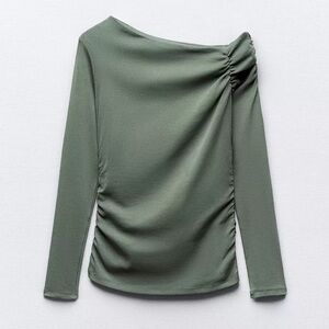 Zara Asymmetric Top in Khaki Size S